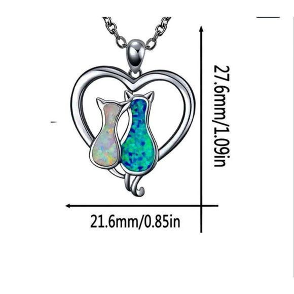 BLUE AND WHITE OPAL KITTY CAT LOVE NECKLACE - Picture 5 of 5
